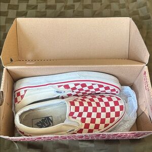 Vans Red and White Checkered Slip-Ons